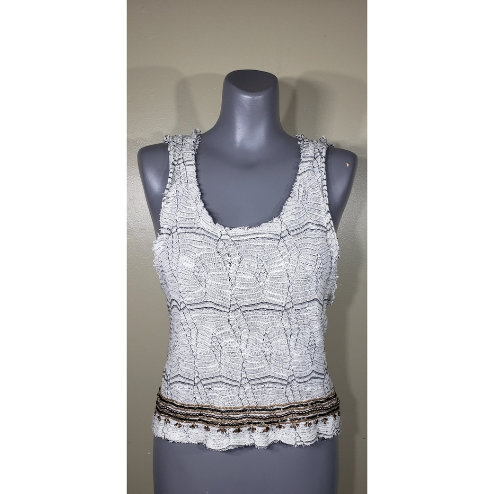 NWT Ecote Beaded Tank Top Boho White Black Medium